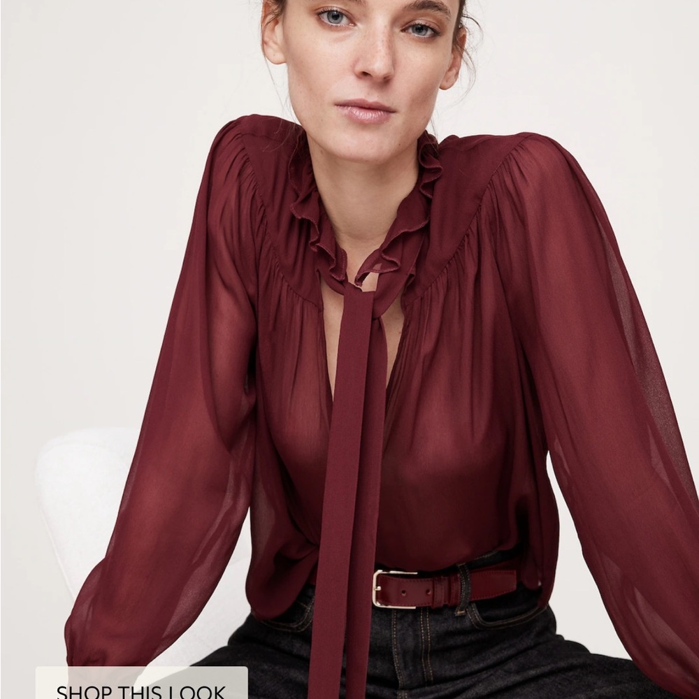 Banana Republic Red Tie Front Blouse with Relaxed Sleeves